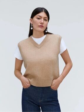 Everlane Camel V-Neck Sweater Vest